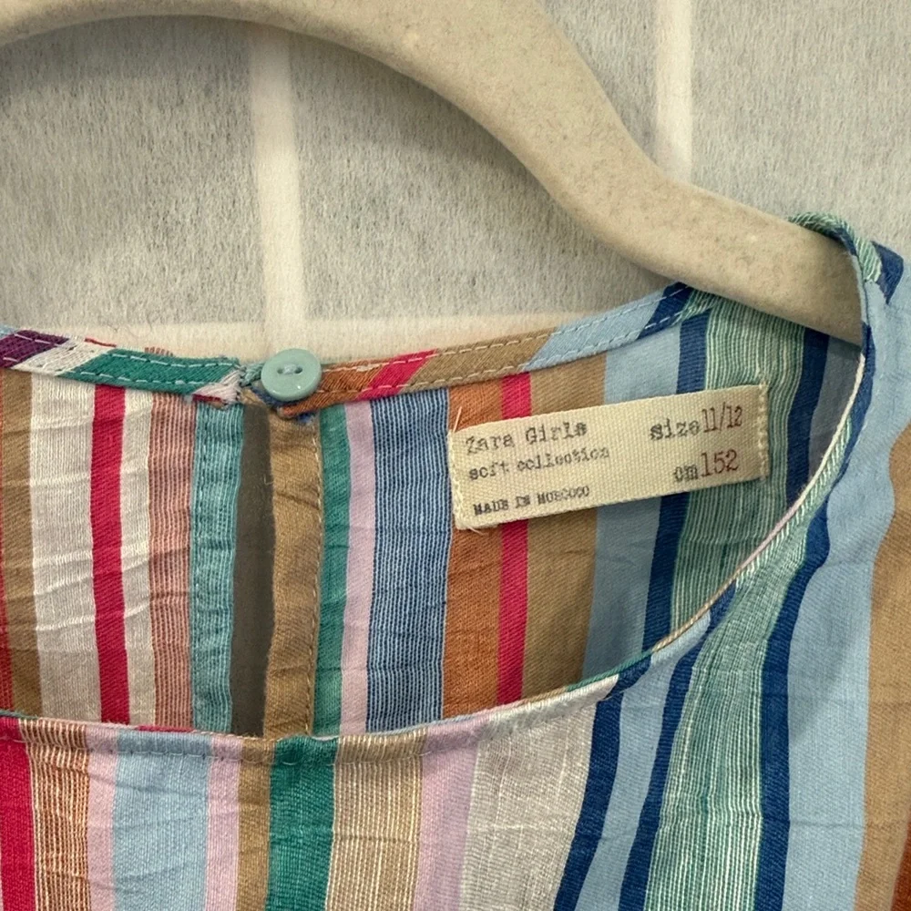 Zara Girls Multicolor Striped Cold Shoulder Dress Size 11/12 - Picture 4 of 5